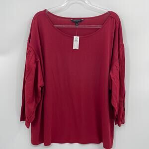 New BANANA REPUBLIC Factory Womens Mixed Media Shirt Size XL Red 1/2 Puff Sleeve